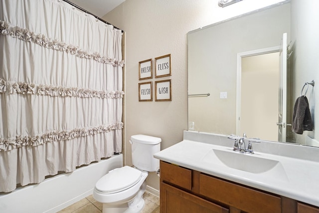 12019 Eagle Ridge Dr, Dayton, TX 77535 - full bath with toilet, vanity, shower / bath combo with shower curtain, and tile patterned floors