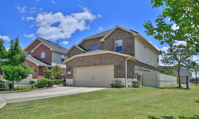 traditional home featuring brick siding, concrete driveway, and a garage