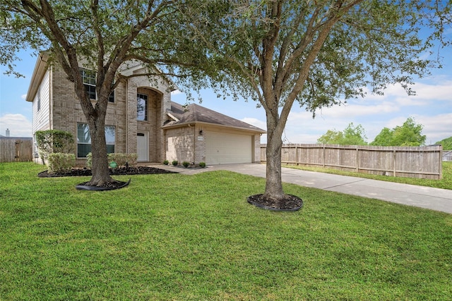 view of front facade featuring concrete driveway, brick siding, and an attached garage