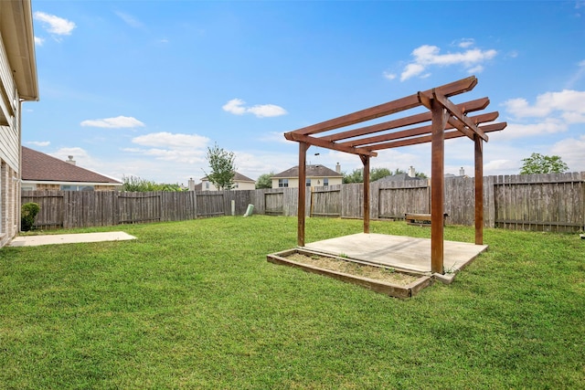 view of yard featuring a pergola and a patio