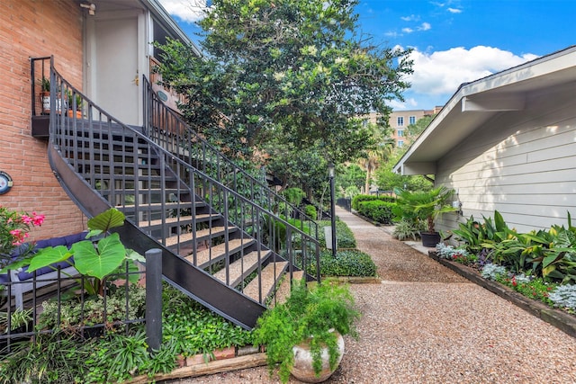 view of yard featuring stairway