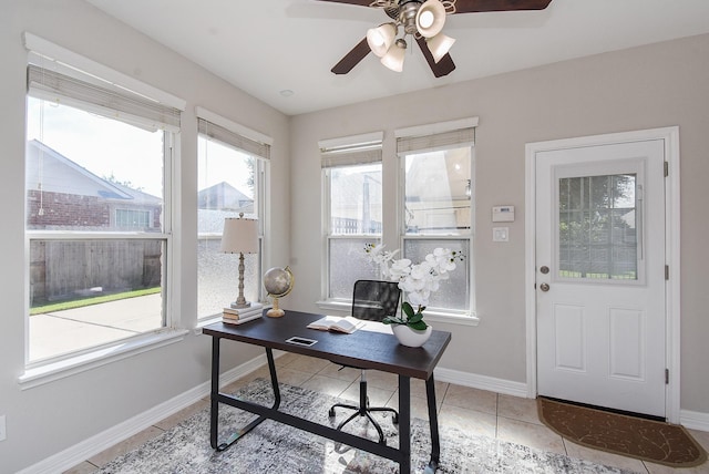 5530 Riverstone Crossing Dr, Sugar Land, TX 77479 - office space with light tile patterned floors, baseboards, and a ceiling fan