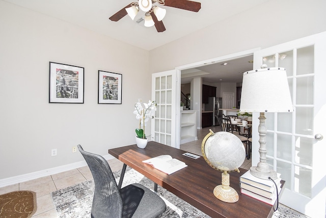 5530 Riverstone Crossing Dr, Sugar Land, TX 77479 - office space with light tile patterned floors, ceiling fan, french doors, and baseboards