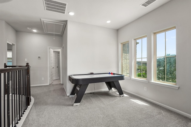 12510 Grayton Dr, Texas City, TX 77568 - game room with attic access, carpet floors, baseboards, and recessed lighting