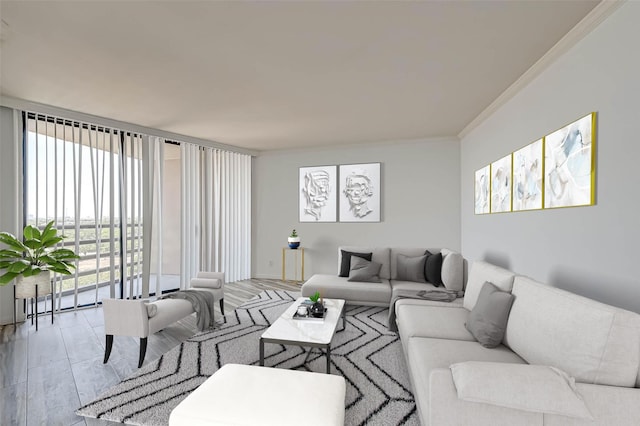 living area featuring floor to ceiling windows