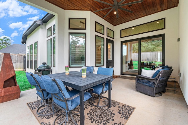 1703 Madera Oaks Ct, Conroe, TX 77304 - view of patio featuring a ceiling fan, grilling area, and outdoor dining area