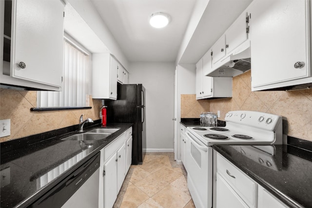 4166 Belle Park Dr Unit 4166, Houston, TX 77072 - kitchen with white electric range oven, a sink, under cabinet range hood, dishwasher, and white cabinets