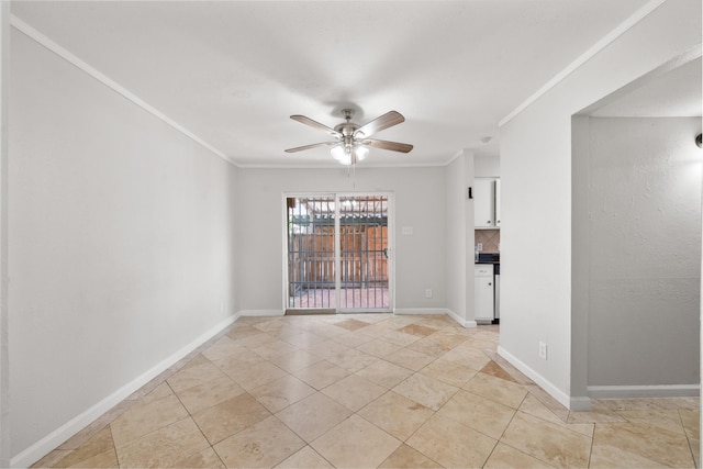 4166 Belle Park Dr Unit 4166, Houston, TX 77072 - empty room with ceiling fan, ornamental molding, light tile patterned floors, and baseboards
