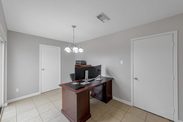 2526 Windswept Dr, Richmond, TX 77406 - office area featuring baseboards, light tile patterned floors, and a chandelier