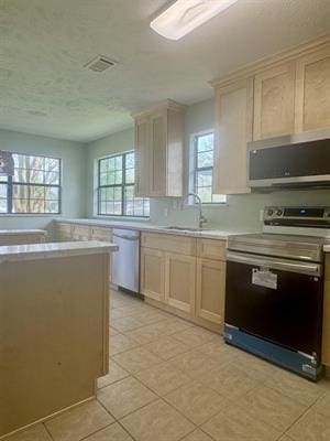 612 S 15th St, Nederland, TX 77627 - kitchen with appliances with stainless steel finishes, plenty of natural light, light countertops, and a sink