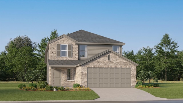 1138 Blue Stone Dr, Beasley, TX 77417 - view of front of home with a front yard, concrete driveway, roof with shingles, and brick siding