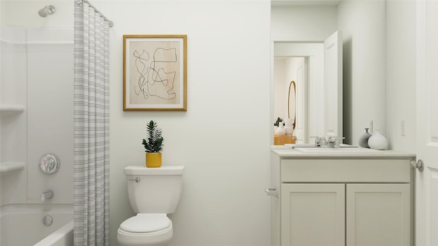 281 Douglas Hills Dr, Magnolia, TX 77354 - bathroom featuring vanity, toilet, and shower / bathtub combination with curtain