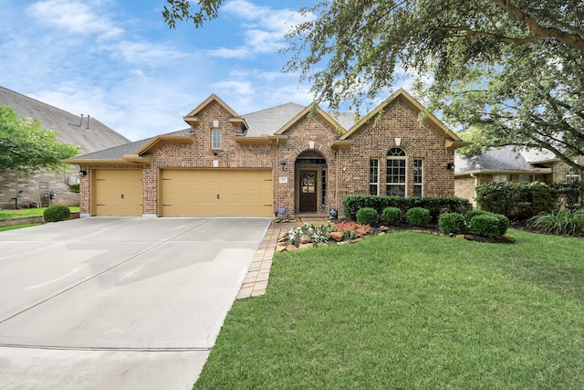 419 Sunny River Ln, Richmond, TX 77406 - view of front facade featuring brick siding, a front lawn, an attached garage, and driveway