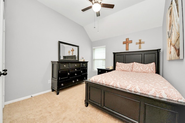 419 Sunny River Ln, Richmond, TX 77406 - bedroom with light colored carpet, baseboards, lofted ceiling, and a ceiling fan