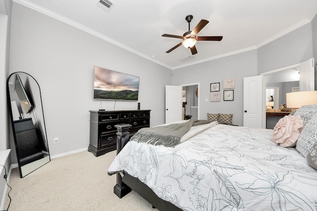419 Sunny River Ln, Richmond, TX 77406 - bedroom featuring crown molding, carpet floors, baseboards, and a ceiling fan