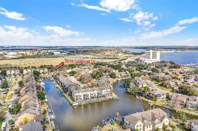 2619 Sailboat Dr, Houston, TX 77058 - aerial overview of property's location featuring a nearby body of water and nearby suburban area