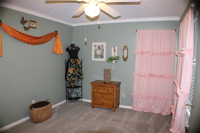 2619 Sailboat Dr, Houston, TX 77058 - bedroom featuring carpet, baseboards, ceiling fan, and crown molding