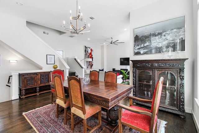 2205 Colorado St, Houston, TX 77007 - dining space with a chandelier, stairs, wood finished floors, recessed lighting, and ceiling fan