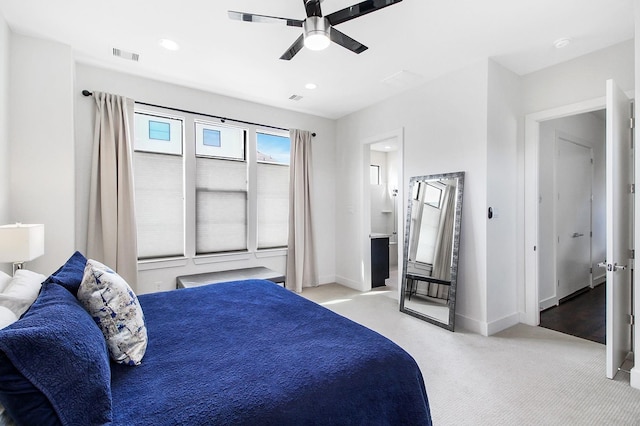 2205 Colorado St, Houston, TX 77007 - carpeted bedroom with baseboards, ceiling fan, and recessed lighting
