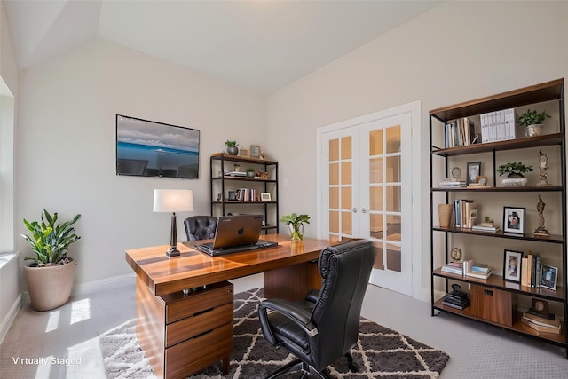 office area with french doors and baseboards