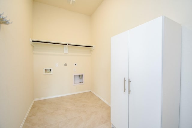 4622 Stolz Trl, Katy, TX 77493 - laundry room with hookup for a gas dryer, hookup for a washing machine, electric dryer hookup, baseboards, and light tile patterned flooring