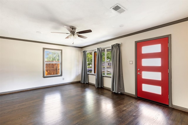 1741 Gardenia Dr, Houston, TX 77018 - spare room with healthy amount of natural light, a ceiling fan, dark wood finished floors, baseboards, and ornamental molding