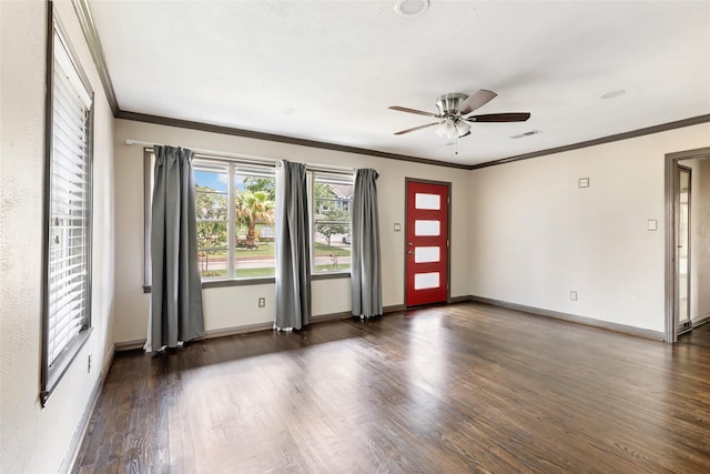 1741 Gardenia Dr, Houston, TX 77018 - spare room featuring crown molding, wood finished floors, a ceiling fan, and baseboards