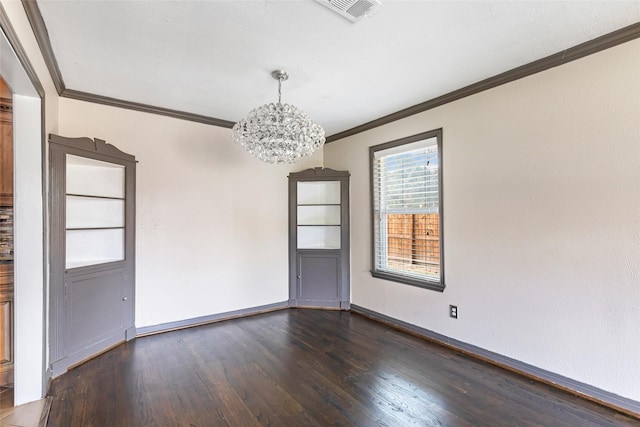 1741 Gardenia Dr, Houston, TX 77018 - unfurnished dining area with a chandelier, dark wood finished floors, crown molding, and baseboards