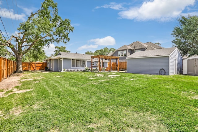 1741 Gardenia Dr, Houston, TX 77018 - rear view of property featuring a storage unit, a pergola, and an outdoor structure
