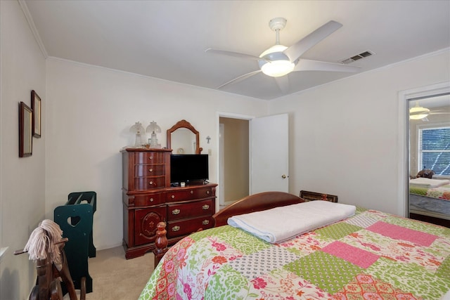 111 Circle Dr, Cleveland, TX 77327 - bedroom featuring light carpet, crown molding, and ceiling fan