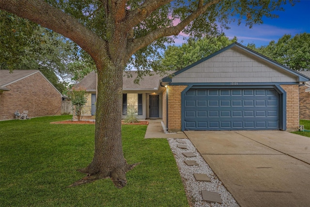 12215 Oldenburg Ln, Houston, TX 77065 - single story home featuring brick siding, an attached garage, concrete driveway, and a lawn