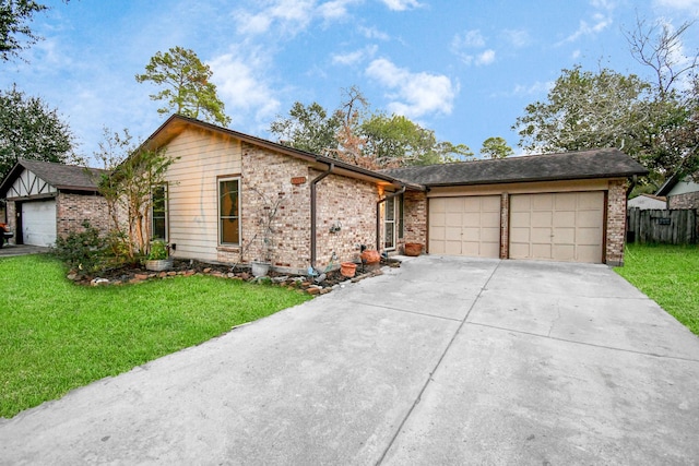15011 Cypress Ridge Dr, Cypress, TX 77429 - view of front facade with an attached garage, brick siding, concrete driveway, and a front lawn