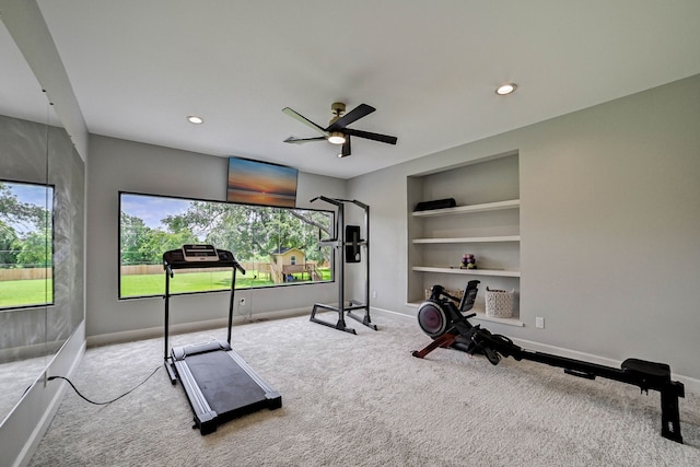 26511 Meadow Ln, Katy, TX 77494 - workout area with carpet, built in shelves, baseboards, and recessed lighting