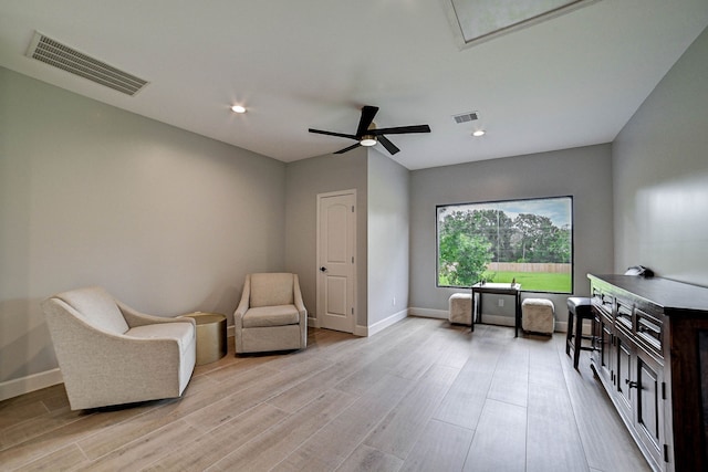 26511 Meadow Ln, Katy, TX 77494 - sitting room featuring light wood-style floors, baseboards, ceiling fan, and recessed lighting