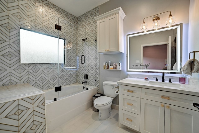 26511 Meadow Ln, Katy, TX 77494 - bathroom featuring toilet, vanity, and shower / bath combination with glass door