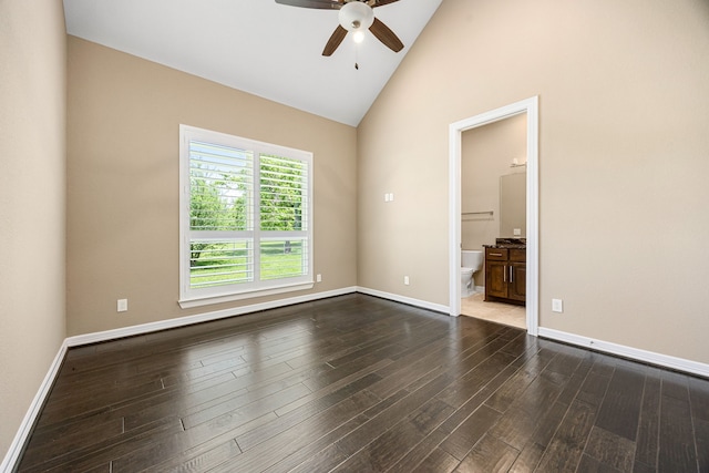 2911 S Saddlebrook Ln, Katy, TX 77494 - spare room with a ceiling fan, dark wood-style floors, and high vaulted ceiling