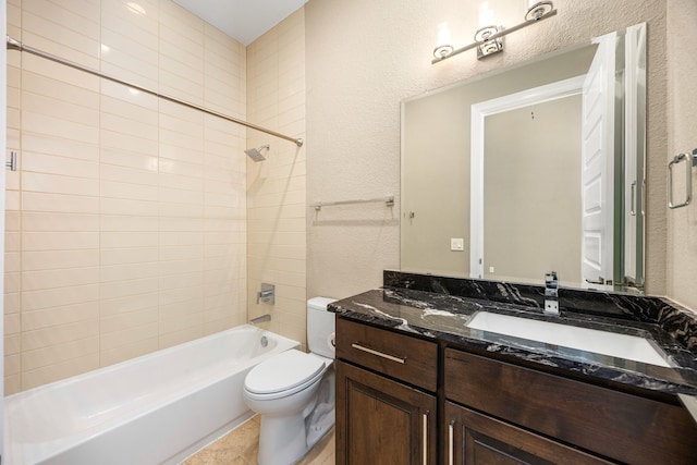 2911 S Saddlebrook Ln, Katy, TX 77494 - bathroom with a textured wall, vanity, and shower / washtub combination