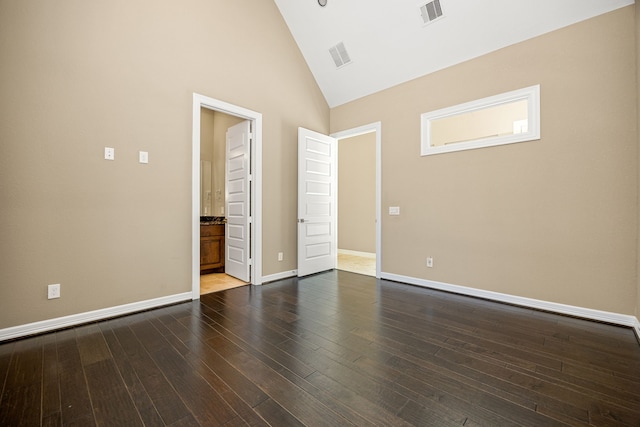 2911 S Saddlebrook Ln, Katy, TX 77494 - unfurnished room featuring high vaulted ceiling and dark wood-type flooring