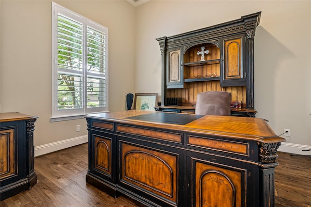 9811 Mount Shasta, Missouri City, TX 77459 - office featuring dark wood finished floors and ornamental molding