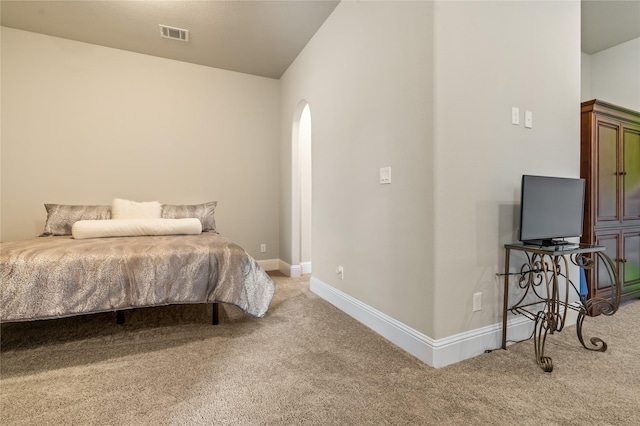 9811 Mount Shasta, Missouri City, TX 77459 - bedroom with carpet, arched walkways, and lofted ceiling