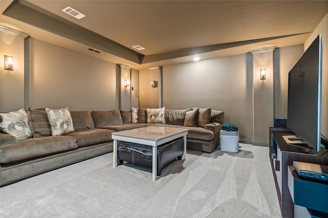 9811 Mount Shasta, Missouri City, TX 77459 - home theater room with light carpet and a tray ceiling