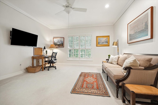 17 Pine Briar Cir, Houston, TX 77056 - carpeted office space featuring ornamental molding, baseboards, and a ceiling fan