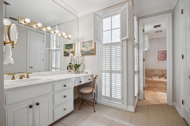17 Pine Briar Cir, Houston, TX 77056 - bathroom with vanity, a garden tub, tile patterned flooring, and baseboards