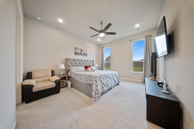 24323 Salts Mill Dr, Katy, TX 77493 - bedroom with light colored carpet, recessed lighting, and ceiling fan
