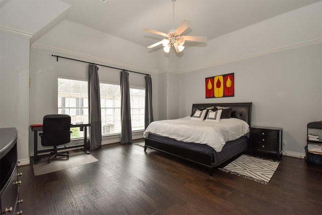 3226 Pemberton Circle Dr, Houston, TX 77025 - bedroom with wood finished floors, ornamental molding, a desk, ceiling fan, and baseboards