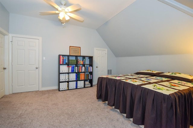 3226 Pemberton Circle Dr, Houston, TX 77025 - bedroom with light colored carpet, lofted ceiling, and a ceiling fan