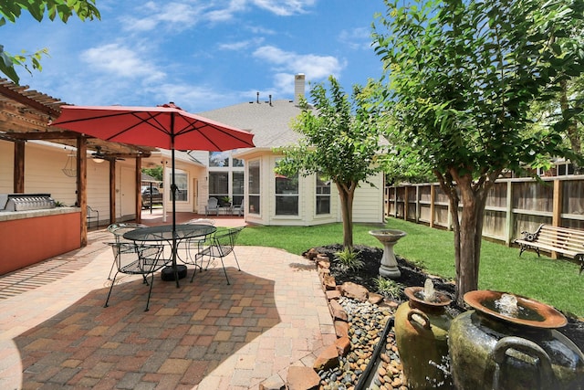 8742 Melting Shadows Ln, Houston, TX 77095 - view of patio / terrace with a pergola, area for grilling, and outdoor dining area