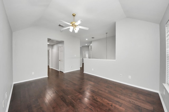 8742 Melting Shadows Ln, Houston, TX 77095 - unfurnished living room with vaulted ceiling, attic access, ceiling fan, wood-type flooring, and baseboards
