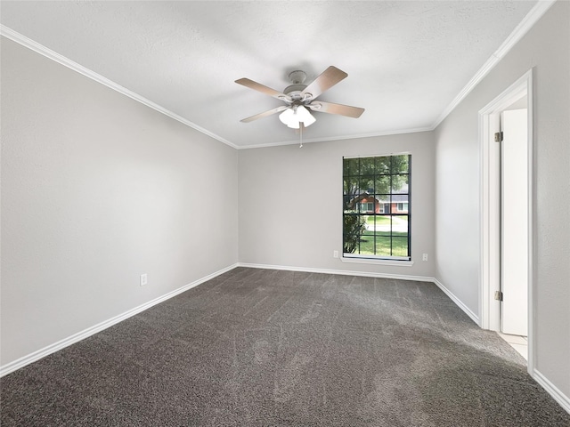141 20th Ave N, Texas City, TX 77590 - empty room with dark colored carpet, a ceiling fan, baseboards, and crown molding