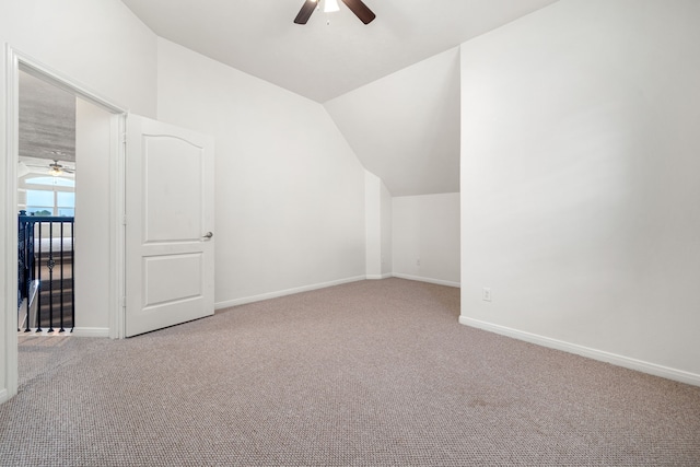 2107 Pearl Bay Ct, Pearland, TX 77584 - bonus room with ceiling fan, carpet, vaulted ceiling, and baseboards